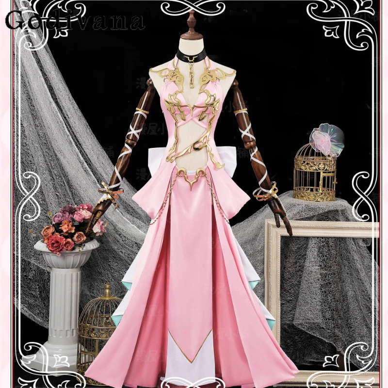 CC Lost Story Cosplay Costume for Women Uniform Female Halloween Party Role Play Girls Cos Pink Long Party Dress Suits