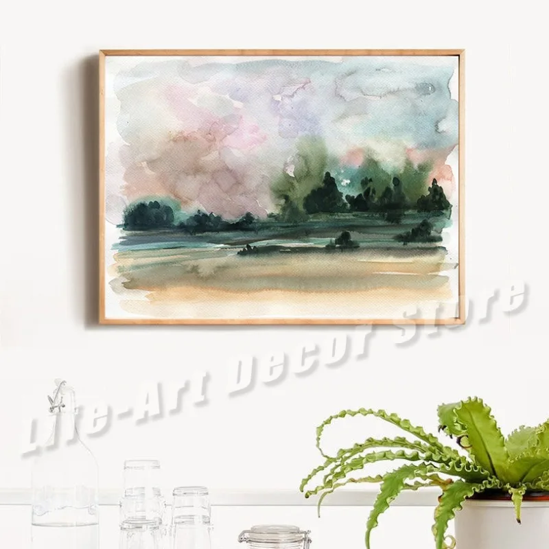 Neutral Abstract Watercolor Landscape Posters and Prints Canvas Painting Forest Nature Modern Wall Picture for Living Room Decor
