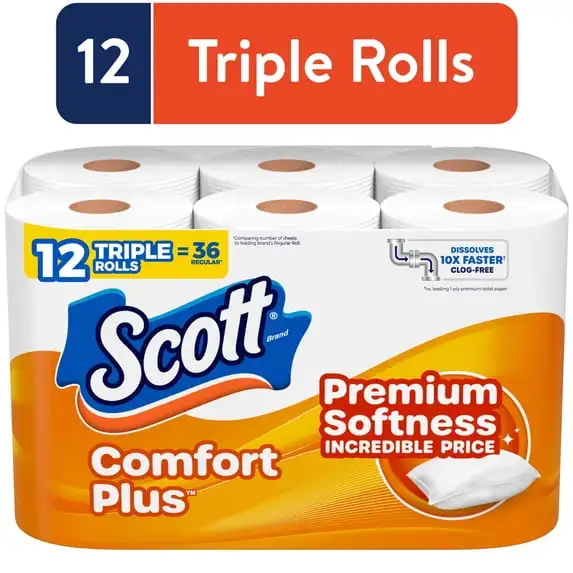 Scott Comfort Plus Toilet Paper, 12 Triple Rolls