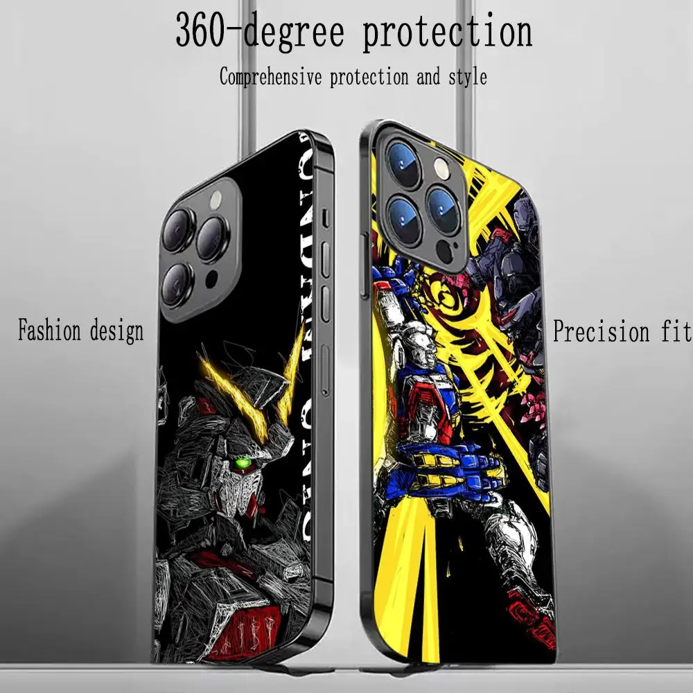 Gundam Anime style design Phone Case For iPhone 16 15 14 13 12 11 X XR XS 8 Plus Mini Pro Max Soft black Shockproof Cover