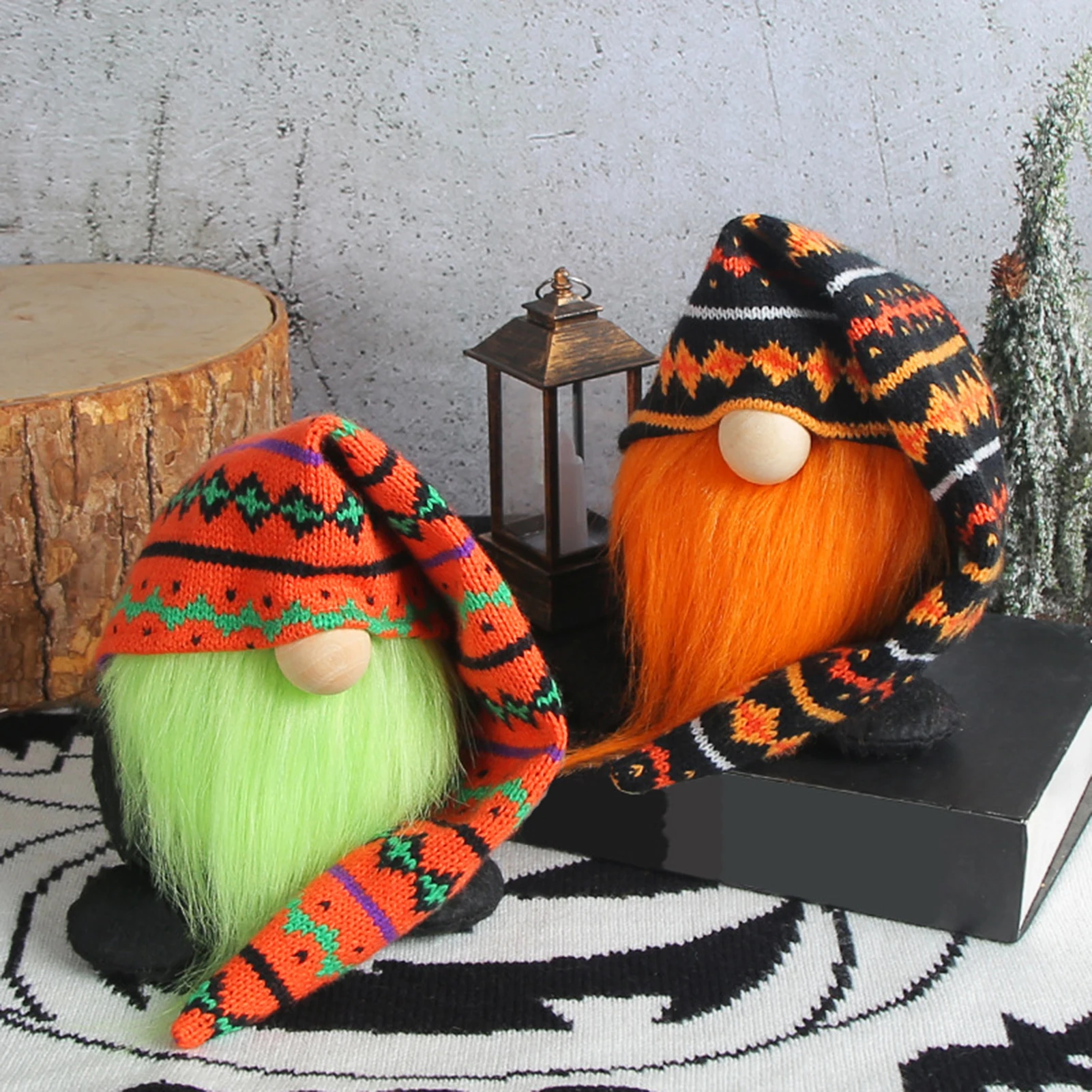 Halloween Plush Doll Decorations With Knitted Hat Classic Halloween Elements Ornaments For Fireplace Fire Pit Home Halloween