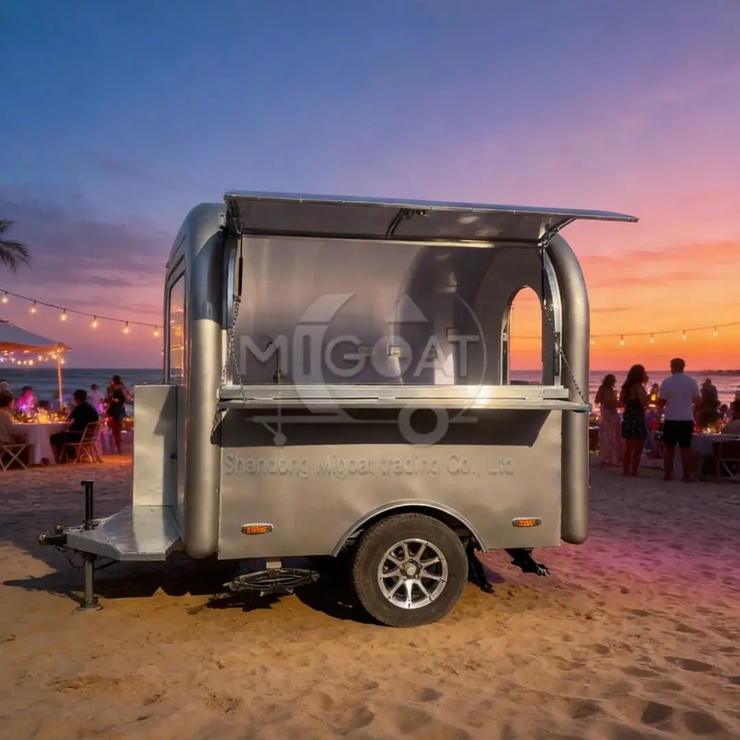

Silver Arc-Shaped Portable Food Trailer Multi-Functional Mobile Catering Cart for Night Market Vending