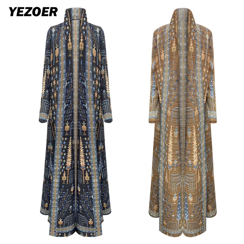 

Miyake Pleated Retro Printed Foldable Collar Long Sleeved Jacket for Women's Autumn/winter 2024 New Arab Style Oversized Jacket