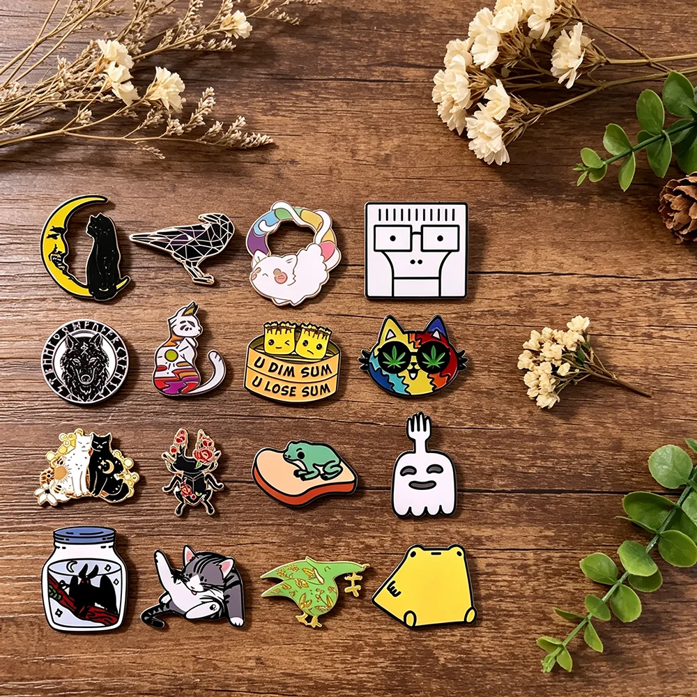 Quirky Animal Enamel Pin Cat Crow & Frog Lapel Brooches Funny Sarcastic & Mystical Badges for Backpacks Jewelry Gift