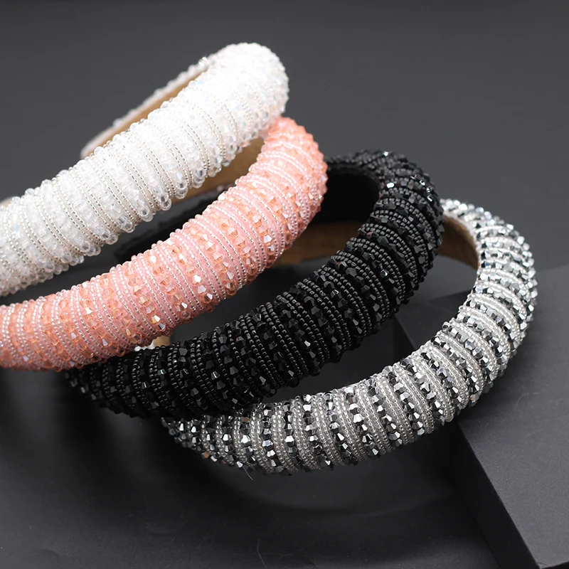 Fashion Bright Bejeweled Padded Headbands Rhinestones Crystal Hairbands for Women Party Sparkly Girl Wide Headbands708