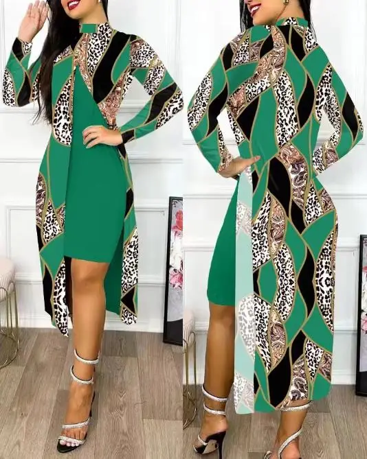 2023 Elegant Dresses for Women Summer New Fashion Casual Slit Print Dress Female Clothing Outfits