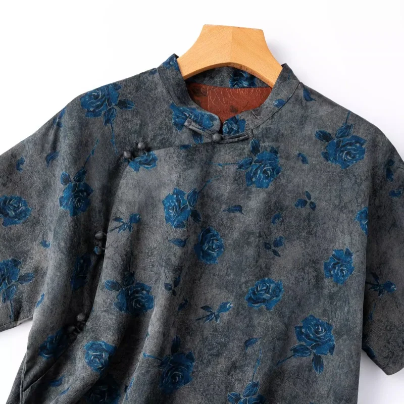 Birdtree, 24MM 100% Silk Jacquard Blouse, Stand Collar Top, Women Gambiered Canton Gauze Shirt, Chinese-style, 2026 New T64308JF