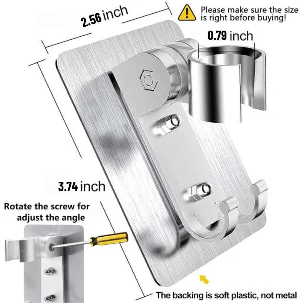Adjustable Shower Head Holder with 2 Hooks Strong Adhesive Wall Mount No Drill Bathroom Accessory Compatible with Bidet Sprayer