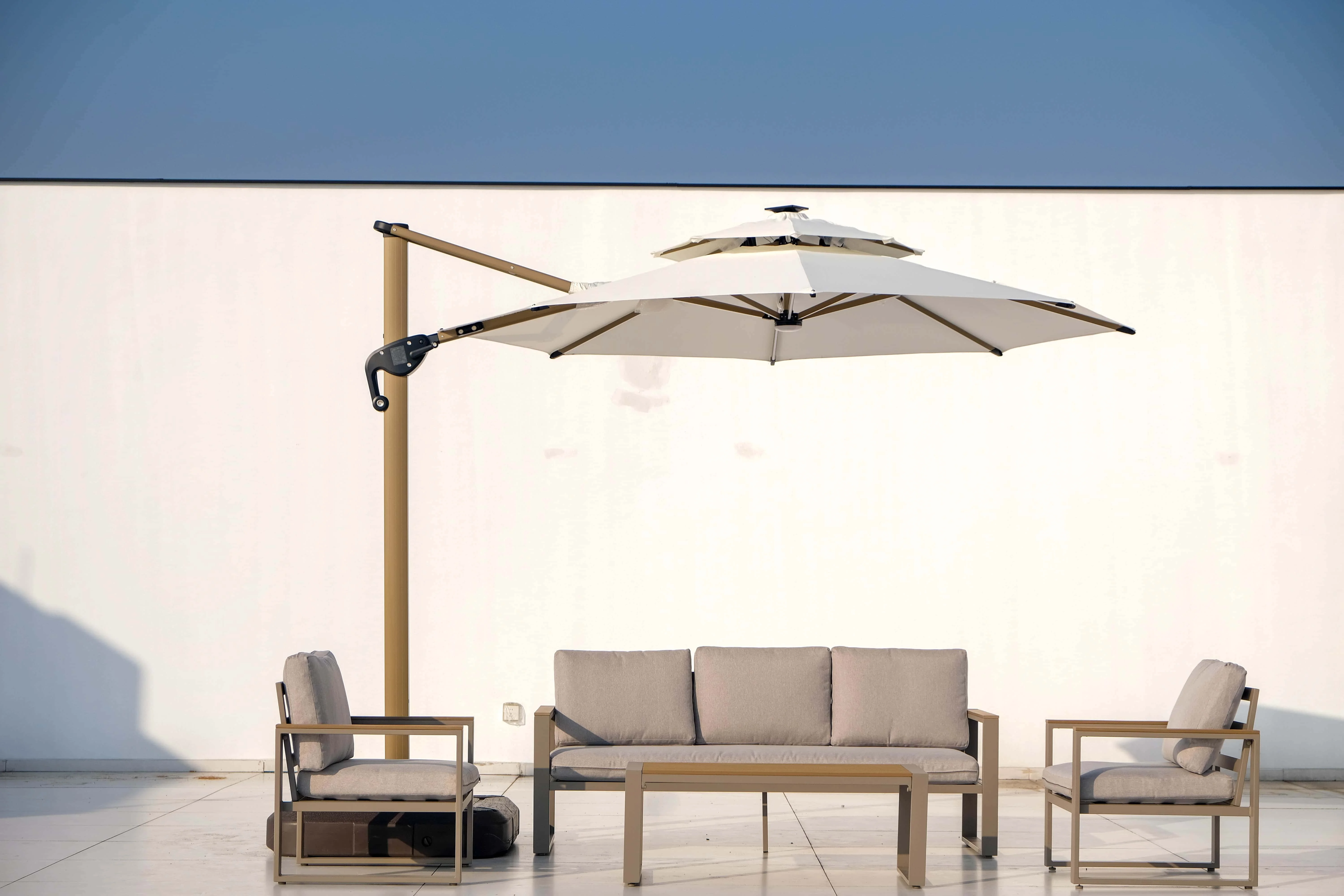 Modern Aluminum Double Rod Roman Sun Umbrella Colorful Modern Design Outdoor Square