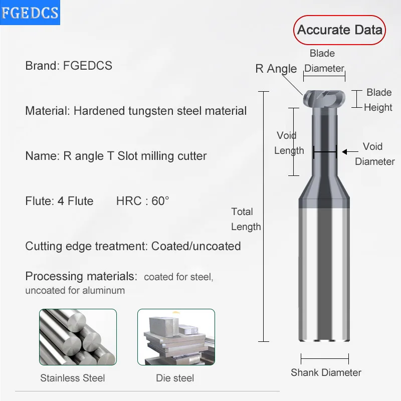 Radius Corner T Slot End Mill CNC Carbide Milling Cutter T Type Tungsten Steel Slotting Router Bits CNC Tools Endmill 3 4 6 8mm