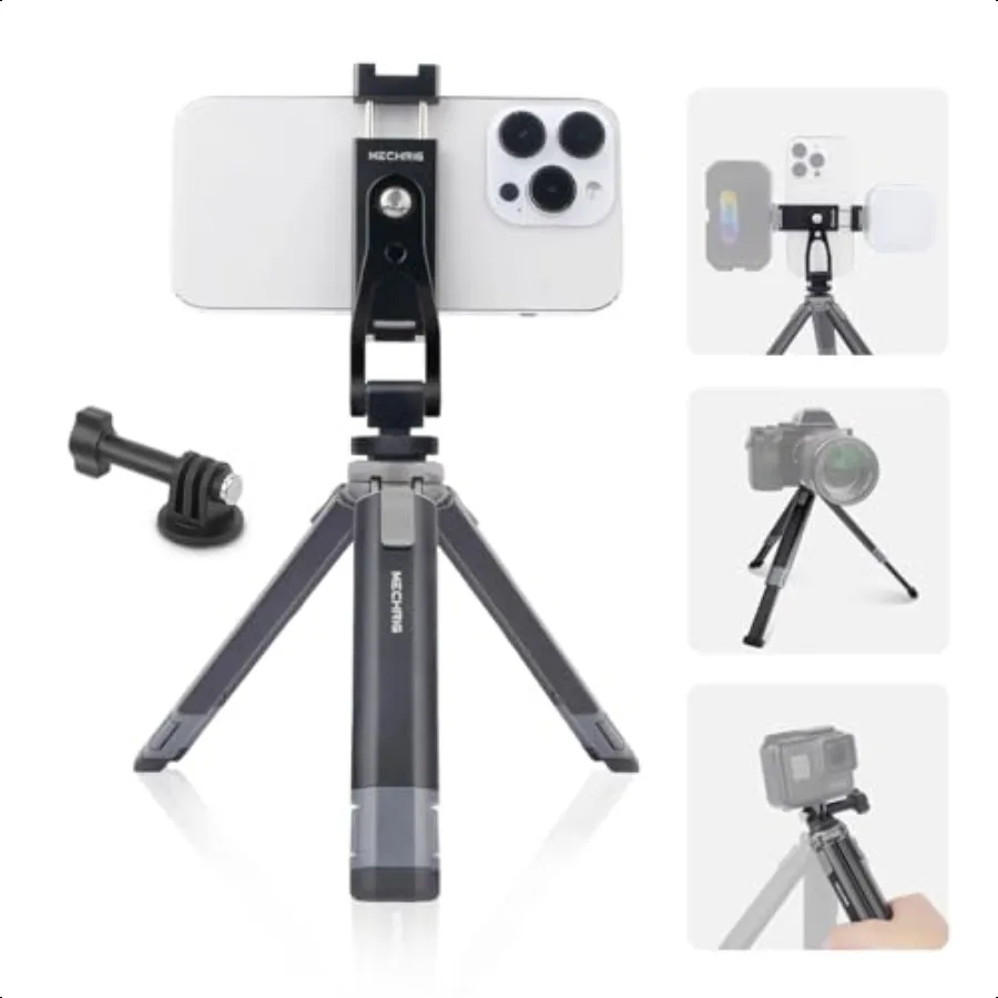 

Mini Camera Tripod Kit All Aluminum Desk Tripod with 360 Phone Holder for DSLR Action Camera Cellphone Phone Tripod Stand Selfi