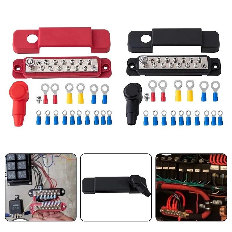 12 Point New Terminal Block For Car Boat 180A 12V DC Bar Power Busbar Bus Distribution Block Zinc Alloy Accessories