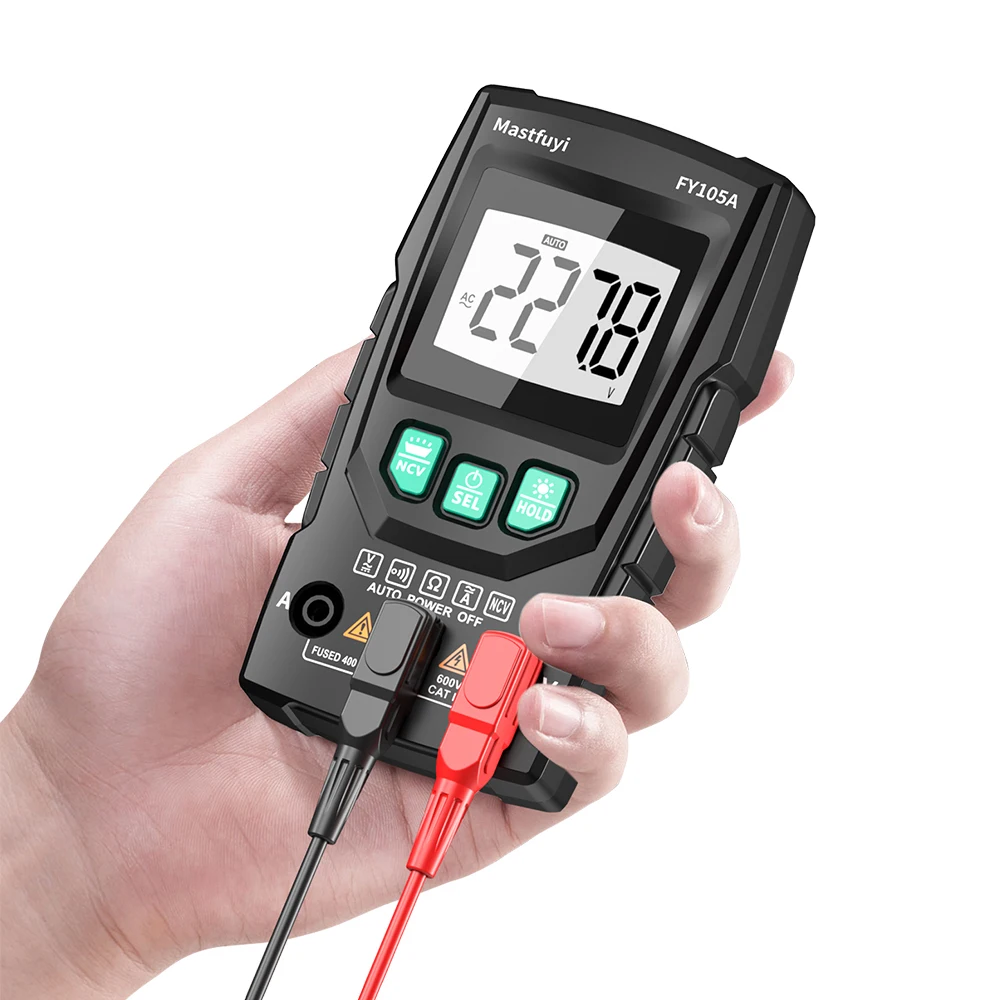 Mastfuyi fy105a handheld digital multimeter lcd hintergrund beleuchtung tragbare ac/dc ampere meter voltmeter ohm spannungs tester meter multi metro