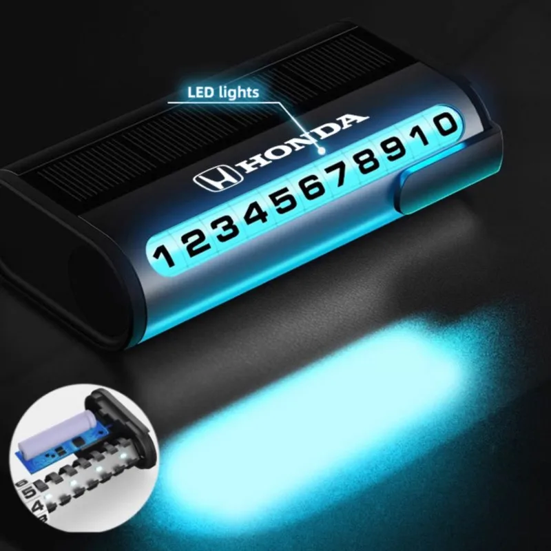 

Светодиодная временная парковочная карта с номером телефона, автомобильные аксессуары для Honda Civic Accord Jazz Fit CRV Odyssey City Pilot Vezel Prelude