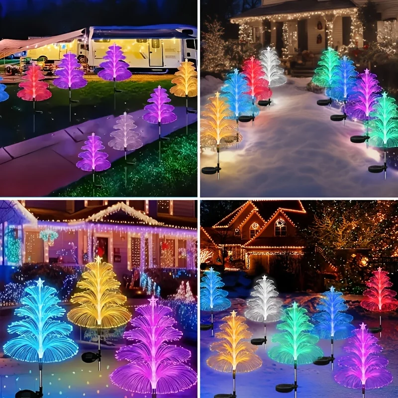 Lampes solaires LED en forme de méduse pour extérieur, lumières décoratives multicolores en fibre optique pour jardin, cour, terrasse, fête