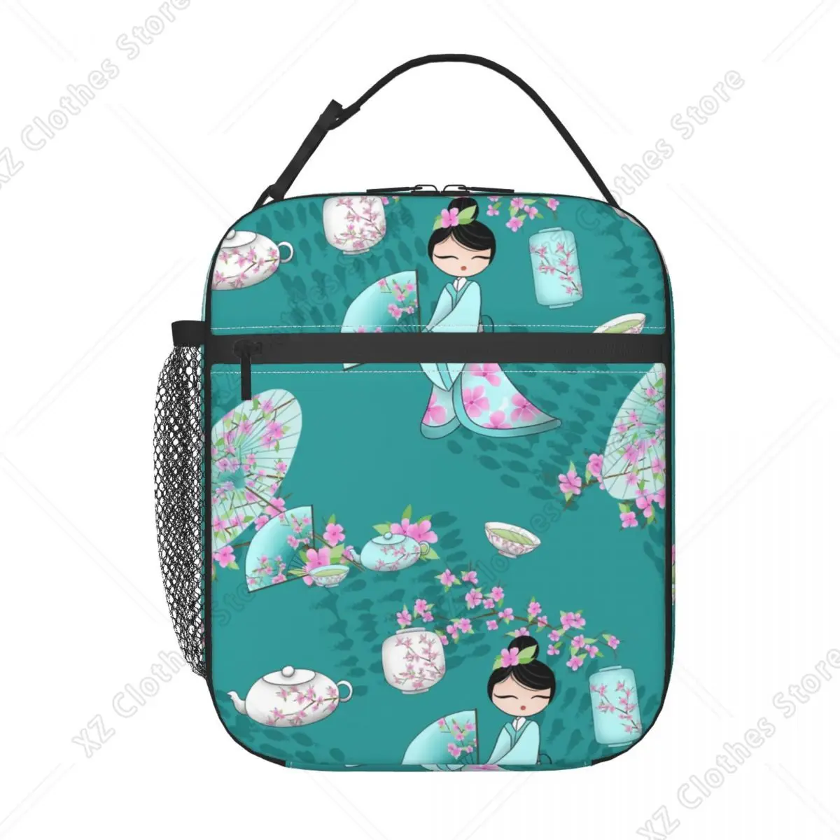 

Japanese Girl Sakura Kokeshi Doll Insulated Lunch Bags for School Office Leakproof Thermal Cooler Bento Box Women Children