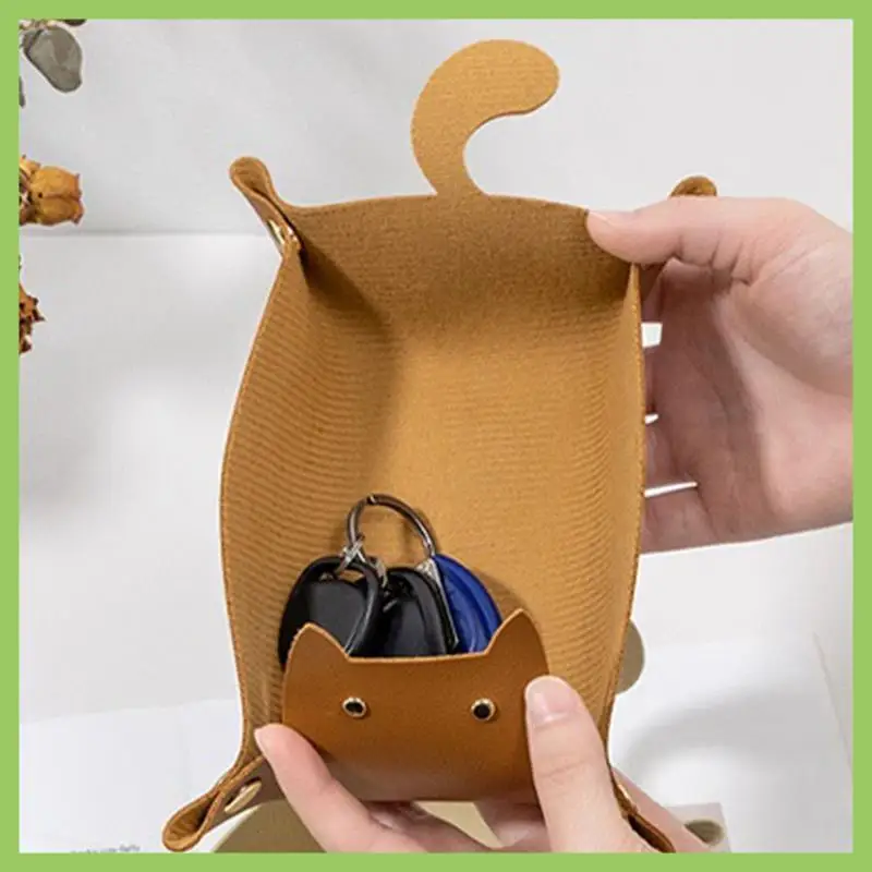 

3Pcs Pad Cute Cats Shaped Leather Valet Tray,Jewelry Tray For Coffee Table,Decorative Desk Organizer,Catchall Tray Brown Durable