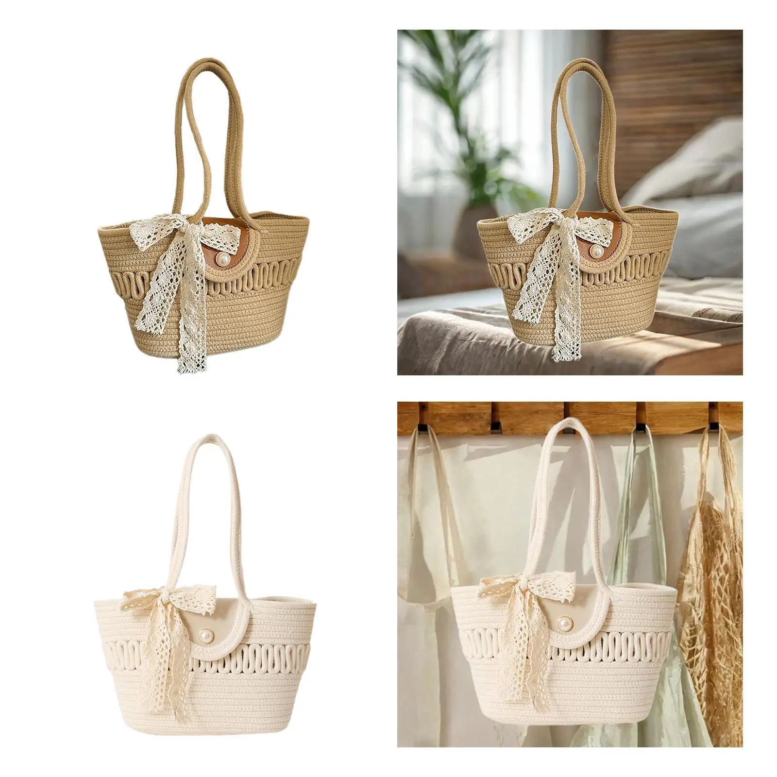 Woven Tote Bag Fashionable Elegant Woven Handbag for Travel Beach Summer