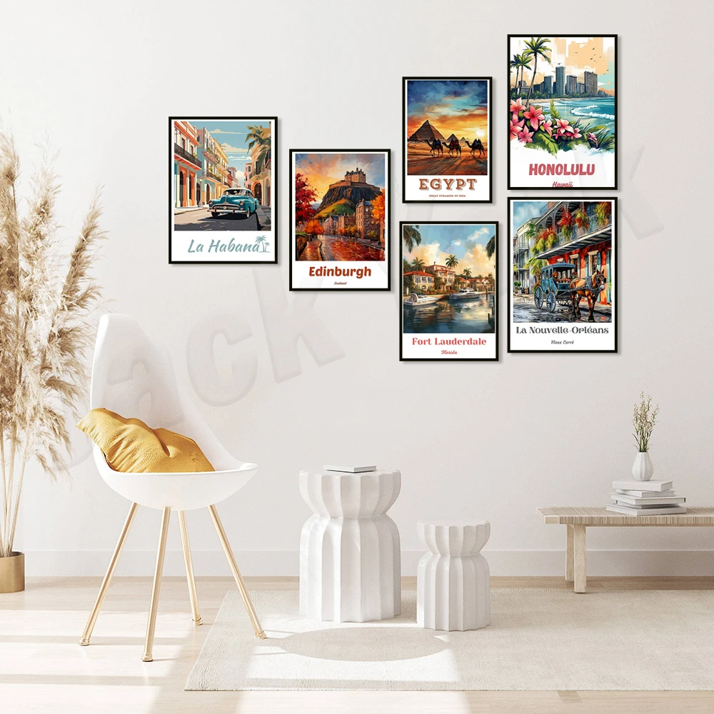 Fort Lauderdale, Key West, Jamaica Caribbean, Honolulu, Giza Pyramids, Mumbai, Cape Town, Havana Cuba, Louisiana travel posters