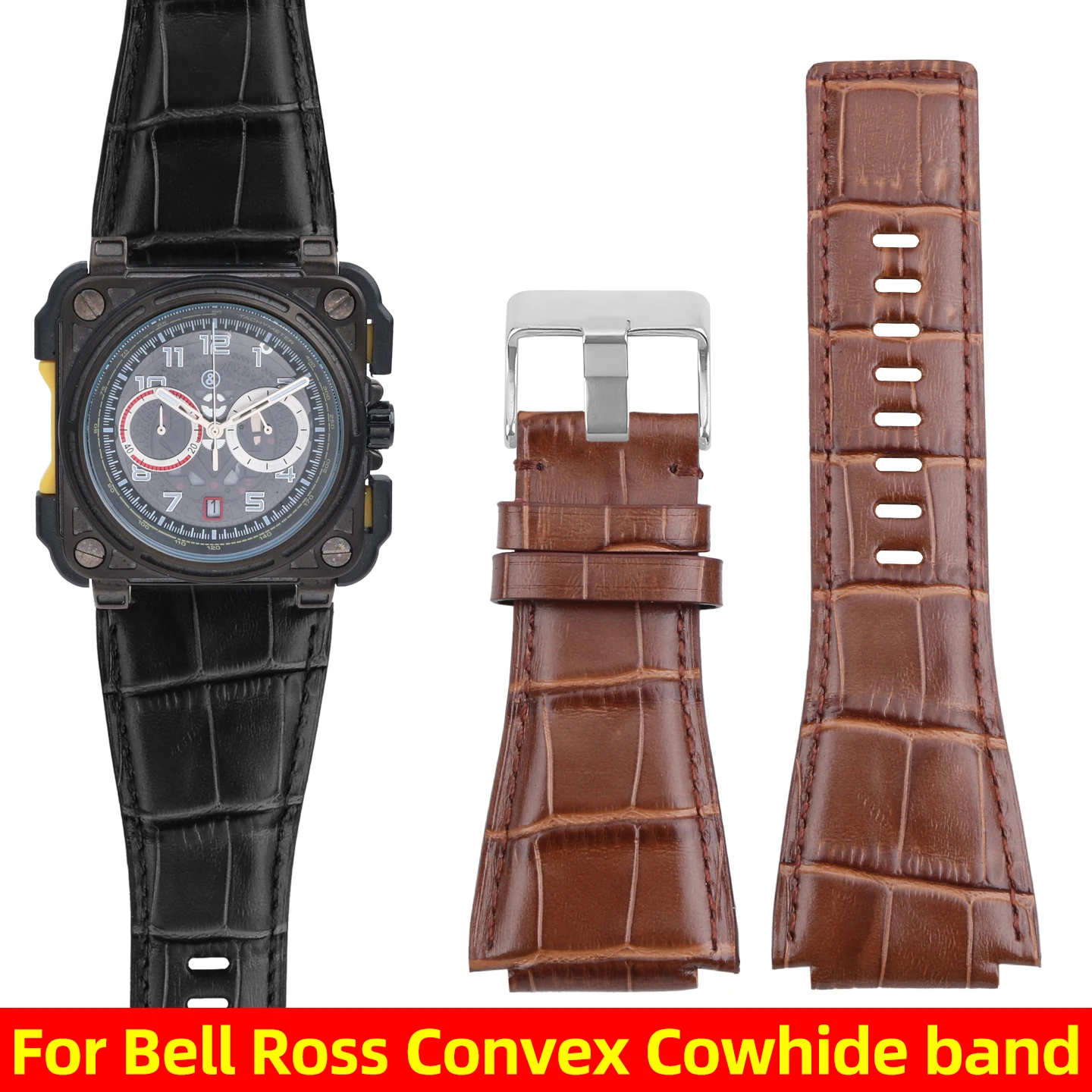 35-24mm Genuine Leather Strap For Bell & Ross B&R BR-01 BR-03 Replace watchband Cowhide Sillicone rubber Bracelet wristband men