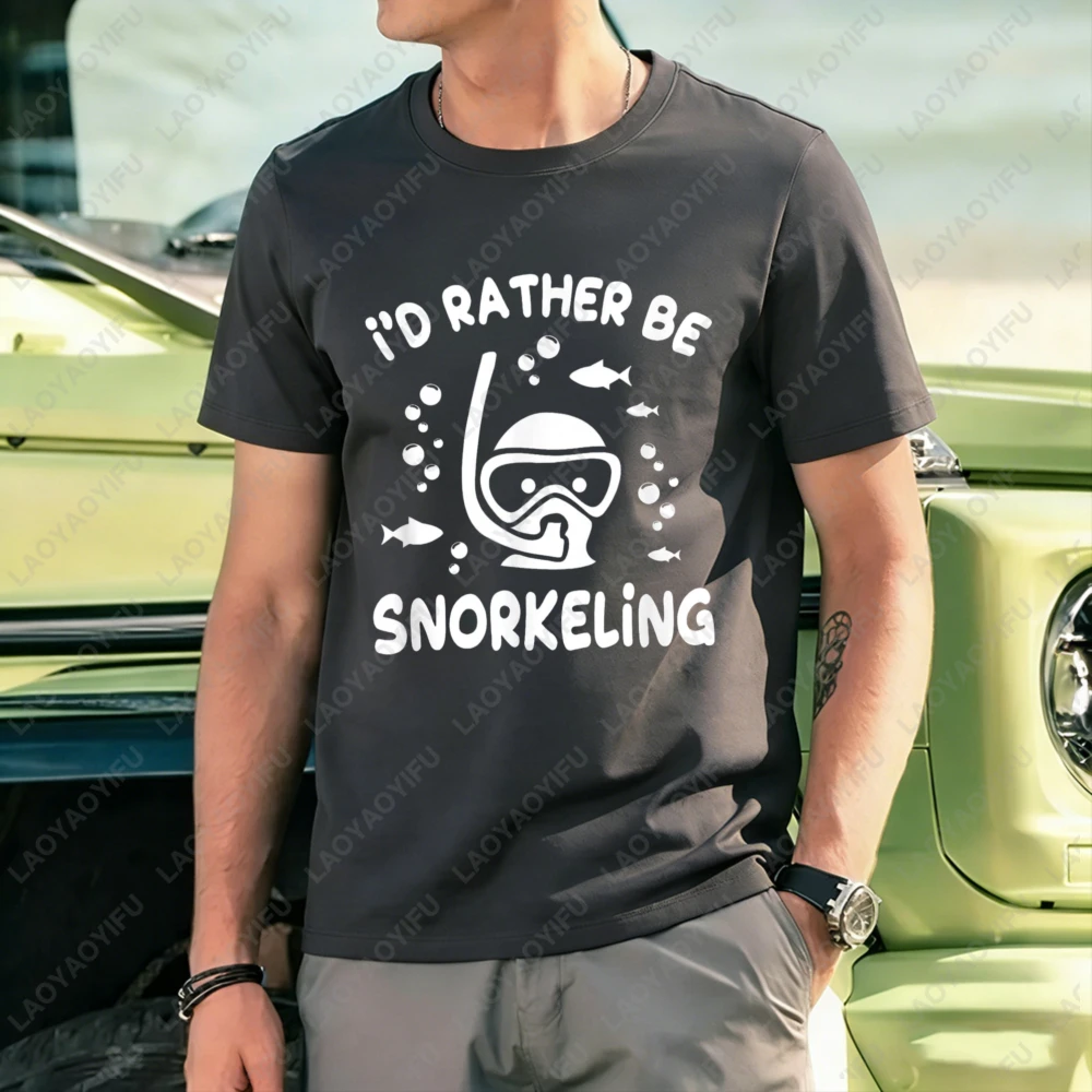 Snorkeling Diver With Fish And Bubbles Design I'd Rather Be Snorkeling Unisex Cotton T-Shirt Summer Beach Outdoor Adventure Wear