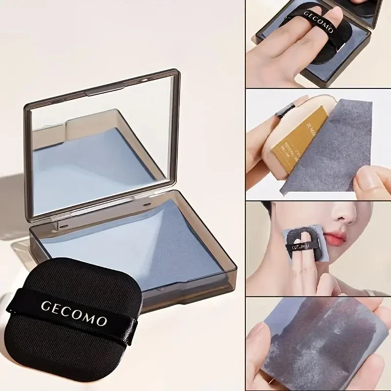 100 Sheets/box Upgraded Portable Oil Absorbing Paper With Powder Puff Mirror Non Smudge Makeup Oil Control Bamboo Charcoal Paper