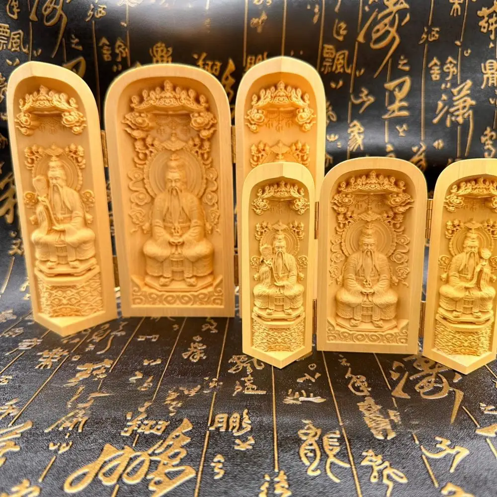 Boxwood carving, new style, Lord of Sanqing, three open box, Taoist statues, Dharma altar supplies