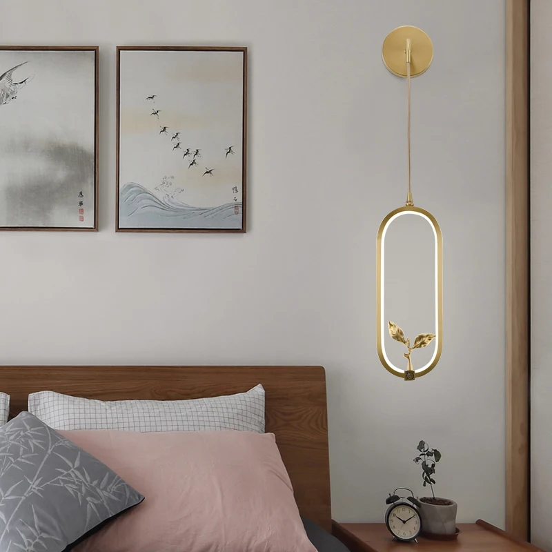 Chinese Zen Orchid Full Copper Living Room Hallway Porcmodern Northern Europe Simple Bedroom Bedside Wall Lamp