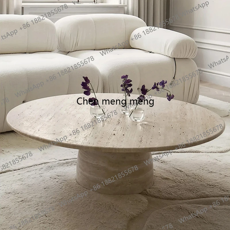 

Natural travertine coffee table living room sofa round luxury stone coffee table designer light luxury minimalist
