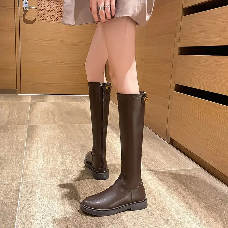 2024 Best Seller Long Boots Brown Coffee Knee-short Back Zipper Platform High Knight Boots Women's Long Boots Women Shoes