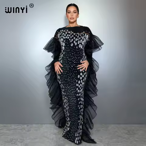 WINYI Pleated Elastic slim dress beach cover up kaftan abaya dubai luxury party dress evening dress abaya muslim woman عباي
