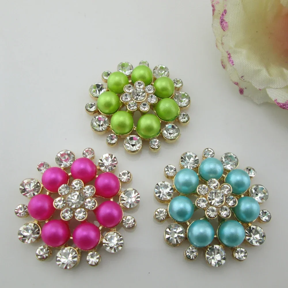 5pcs 10 Colors Pearl Flatback Rhinestone Buttons Diamante Crystal Hair Flower Scrapbooking Accessories