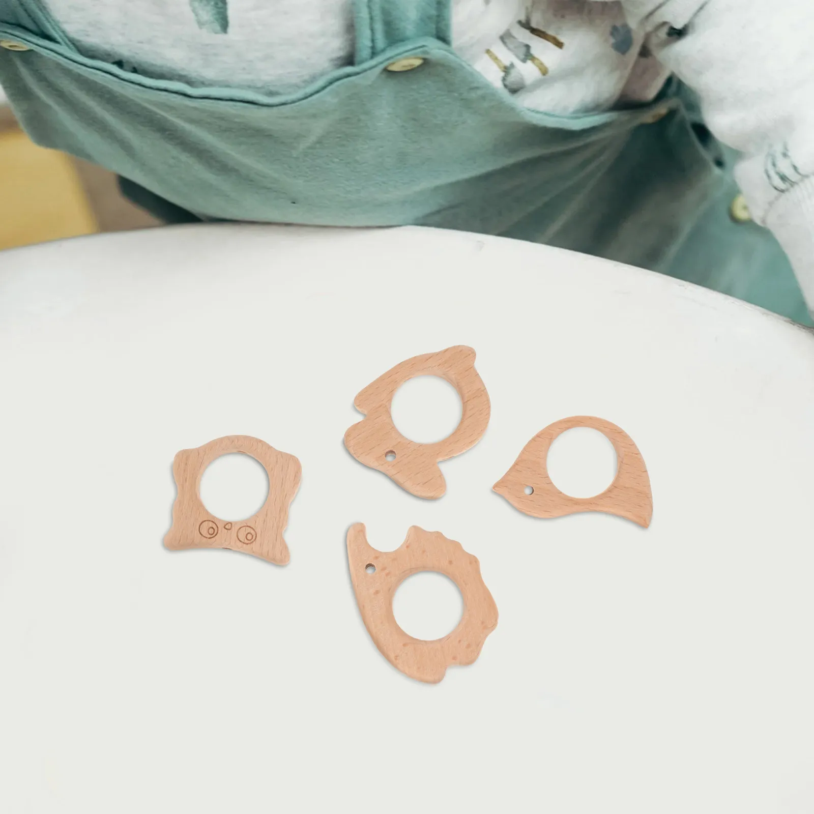 20 Stück Baby-Holzscheiben - Niedliche Tierförmige Holz-Beißringe für Säuglinge, Greifentwicklungsring für Neugeborene, Holzspielzeug für Babys