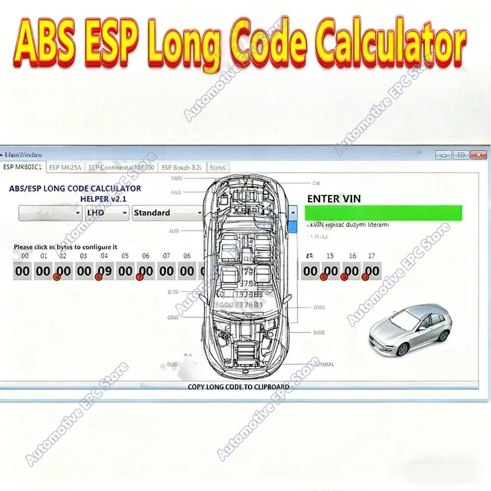 

Newest Car Maintenance software for V/W ABS ESP Long Code Calculator Helper MK60EC1 obd2 scanner+unlimited install+install video