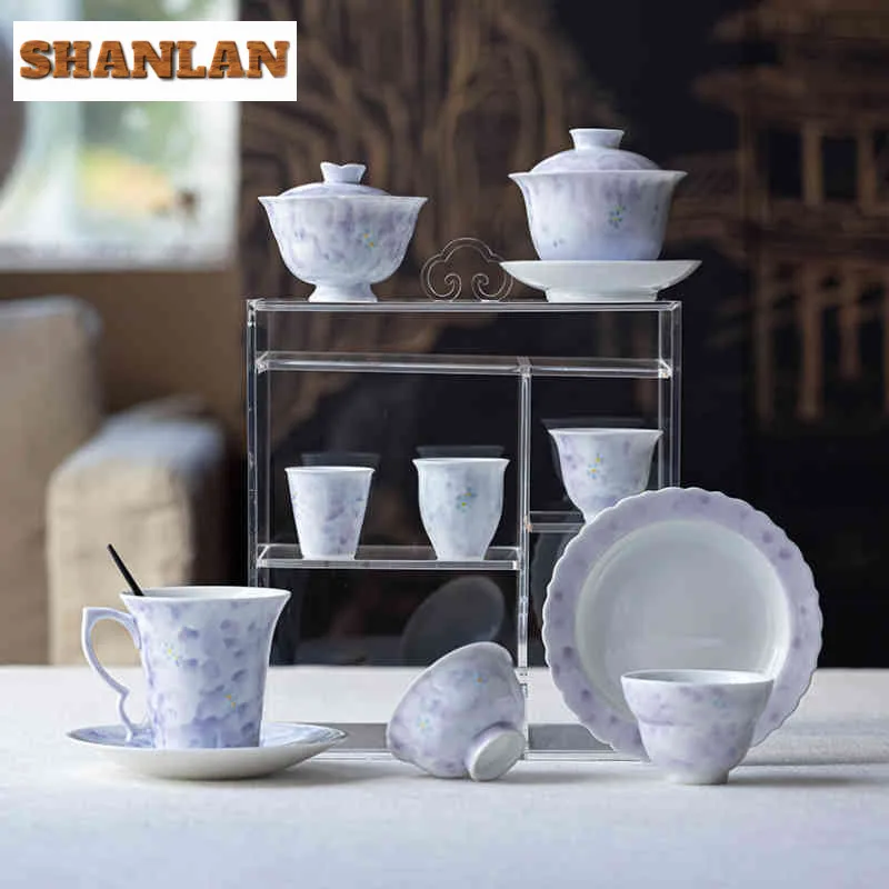 2 قطعة/الوحدة رسمت باليد زهرة الأرجواني فنجان الشاي وعاء الشاي الأنيق الشاي زوج الشاي تذوق العطر كوب Chazhan ماستر أكواب Teaware 45 مللي