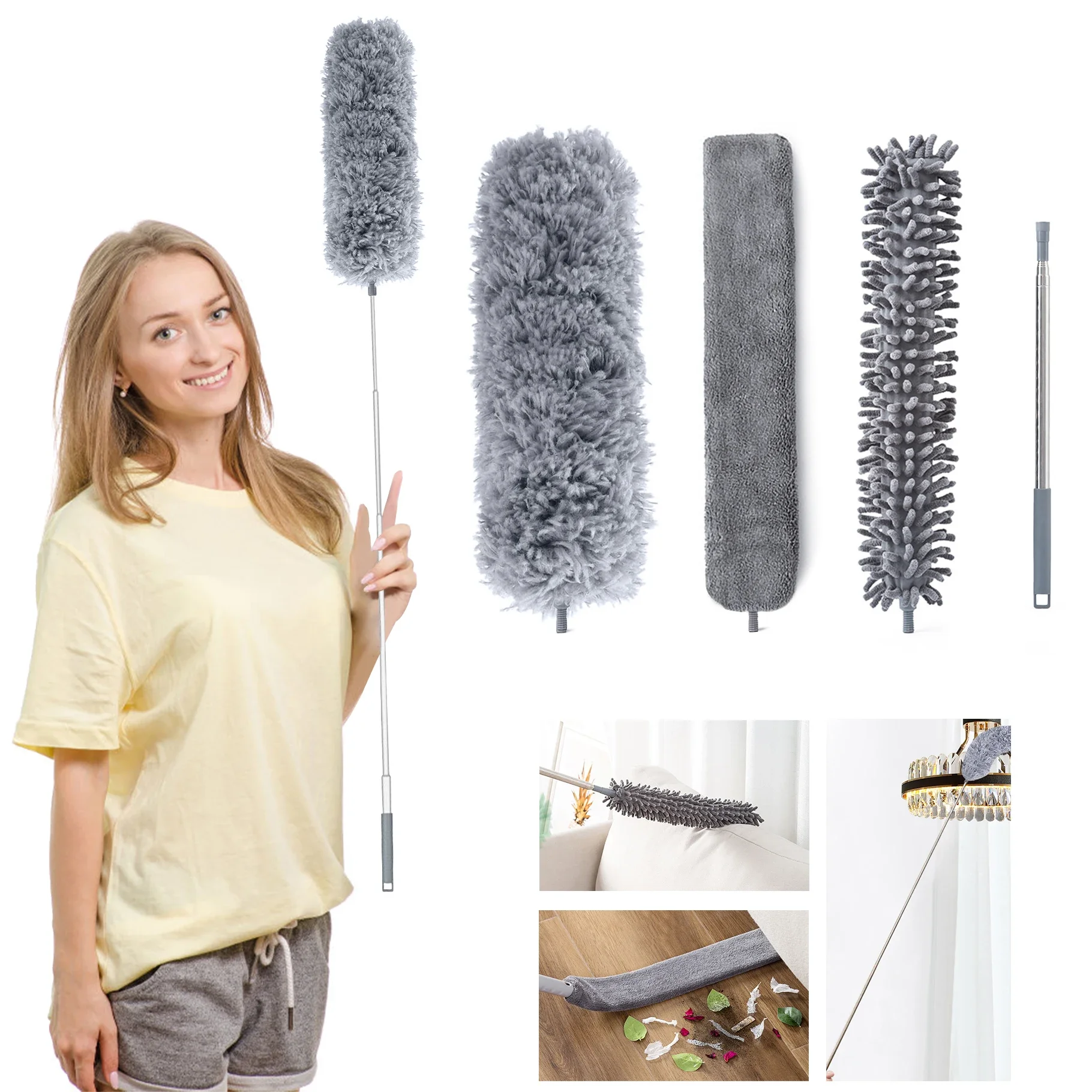 3PCS Long Handle Microfiber Duster Brush Set Bedside Duster Brush For Sofa Bed  Magic Duster  Cleaning Tool Shoe polish