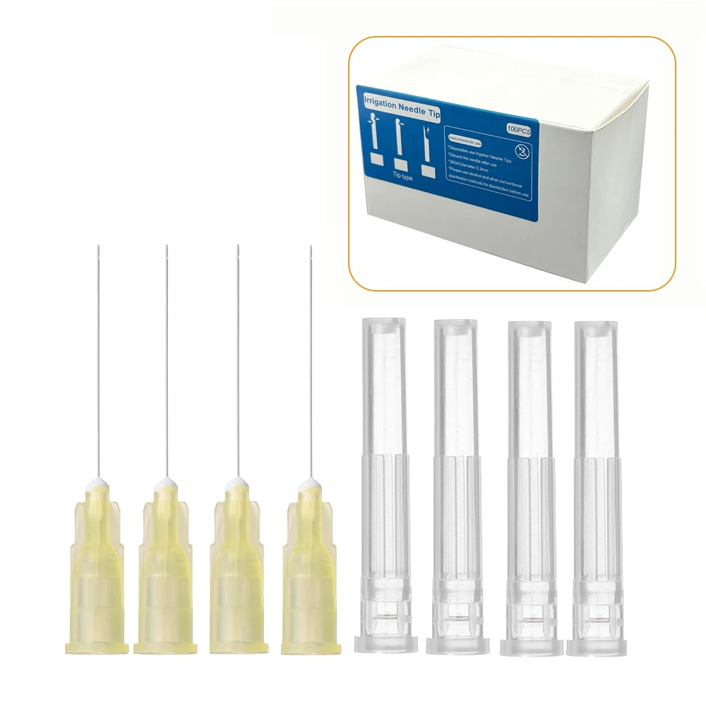 100 stks Dental Endo Irrigatie Naald Tip 30GA Side Gat Endo Spuit Wortelkanaalbehandeling Wassen Naald Tip