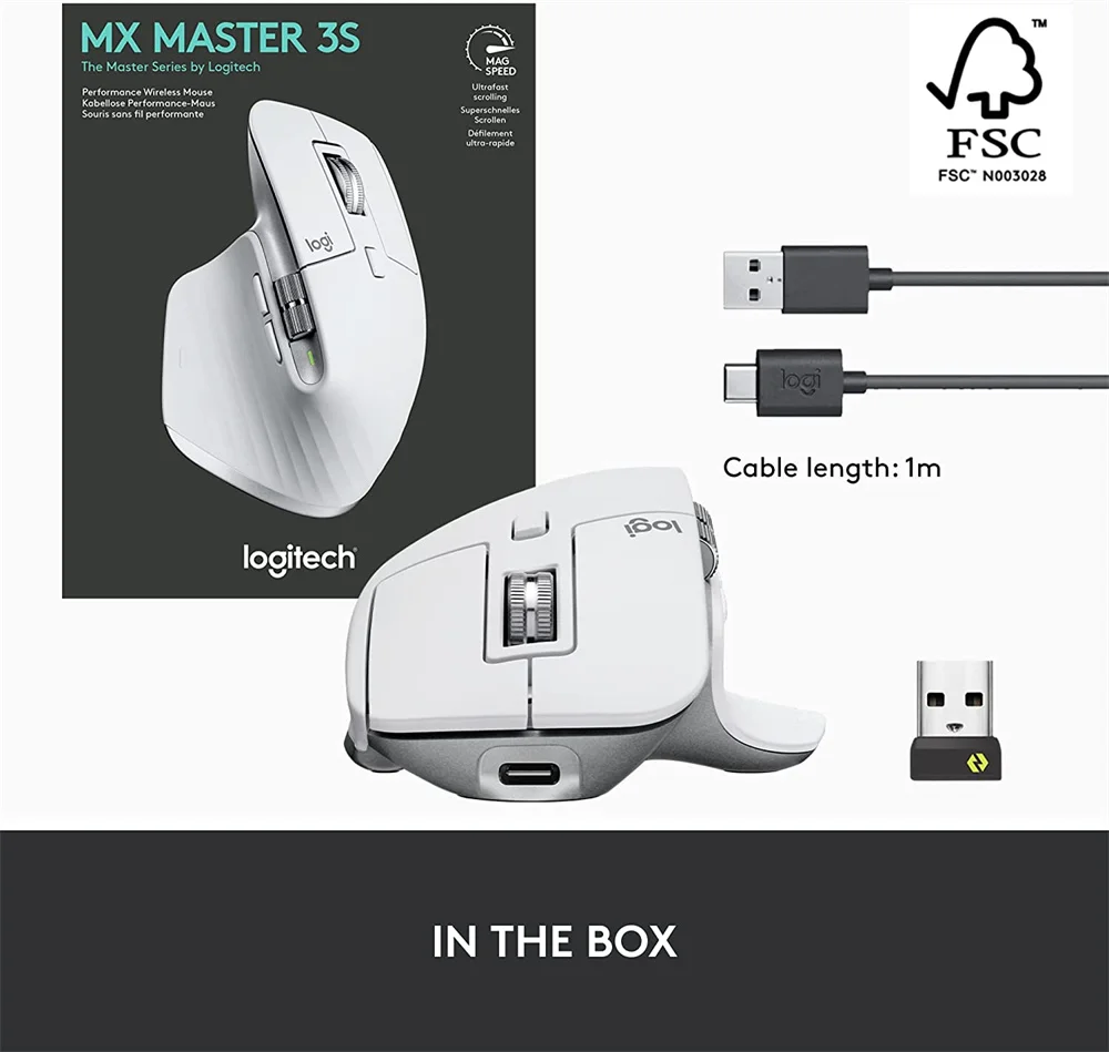 Imagem -03 - Logitech-mouse mx Master 3s com Desempenho Ultra-uva Ergo 8k Dpi Trilha de Vidro Usb-c Bluetooth