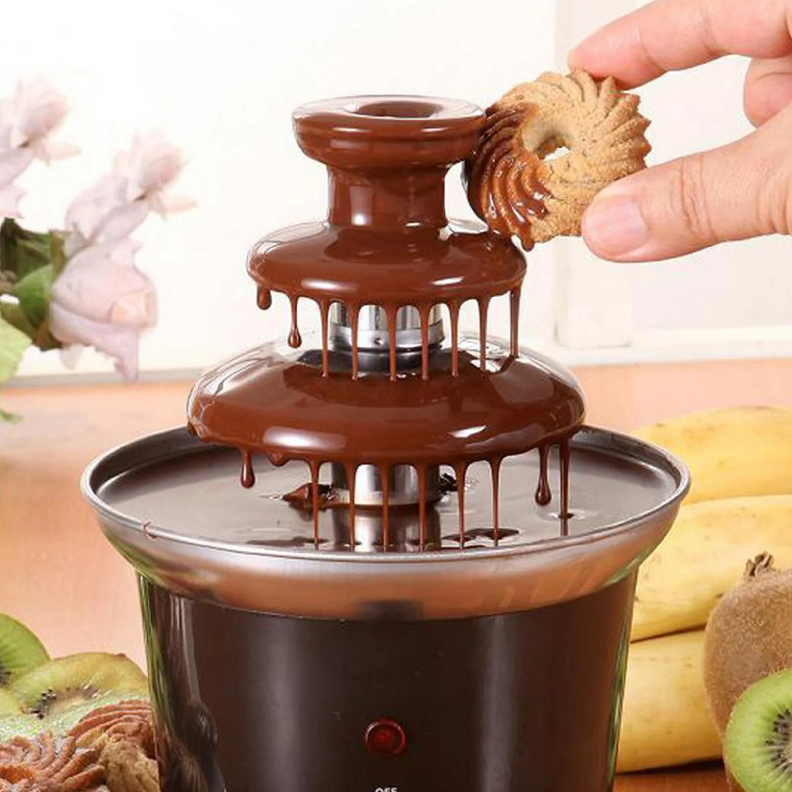 Mini Chocolate Fountain Three Layers Design Chocolate Melt with Heating Fondue Machine DIY Handmade Chocolate Melting Waterfall
