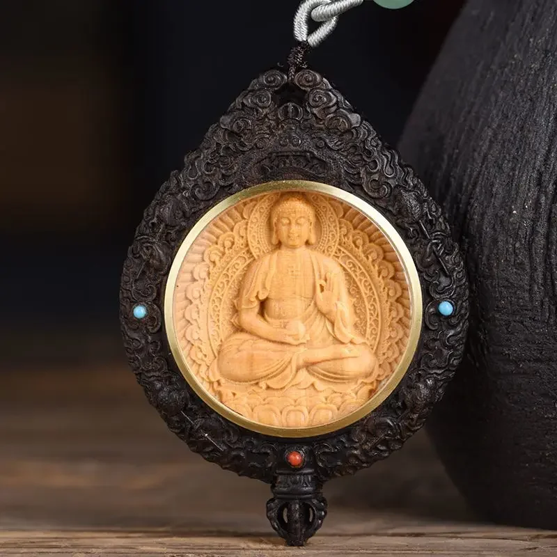 

New Chinese Style Sandalwood Zodiac Dragon Eight Buming Buddha Guardian God Wooden Pendant Handle Vintage Guardian Amulet Charms