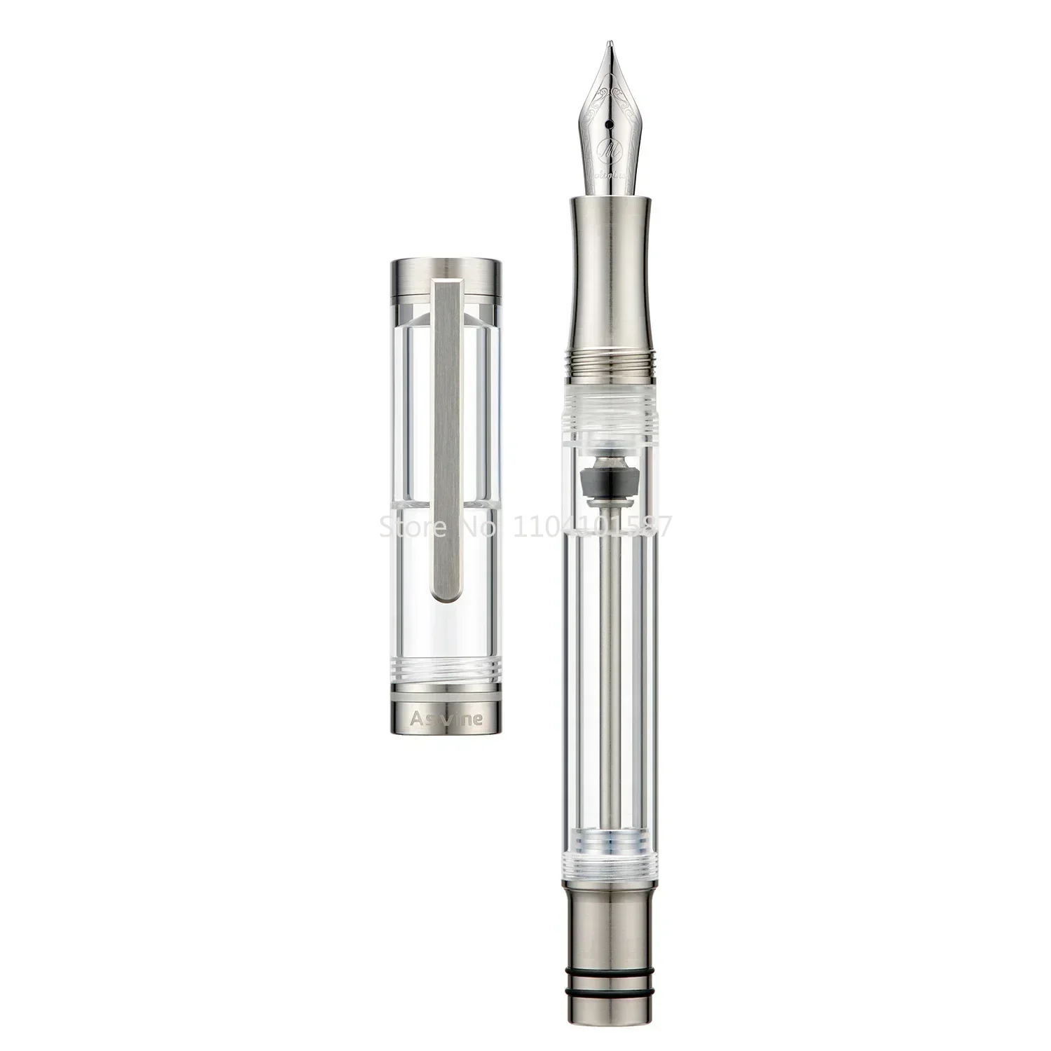 Asvine V200 Titanium Fountain Pen Vacuum Filling, Asvine / BOCK EF/F//B Nib Clear Transparent Acrylic Smooth Writing Pen