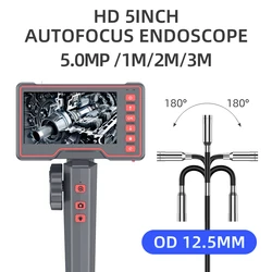 Endoscopio Industrial de dirección de 5MP y 12,5mm, boroscopio articulado bidireccional con pantalla de 5 