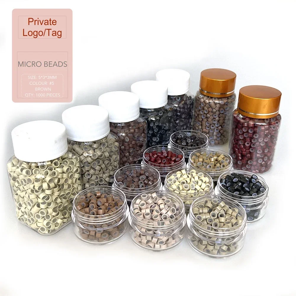

1000pcs Hair Extensions Micro Rings Links Beads 5mm Silicone Lined Beads for Human Hair Extensions Tool