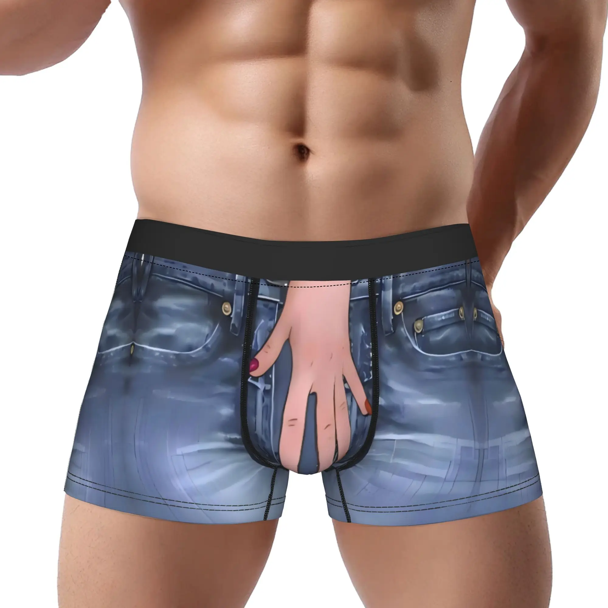 Blue box panties with funny hands Funny Underpants Breathbale Panties Man Underwear Comfortable Shorts Boxer Briefs