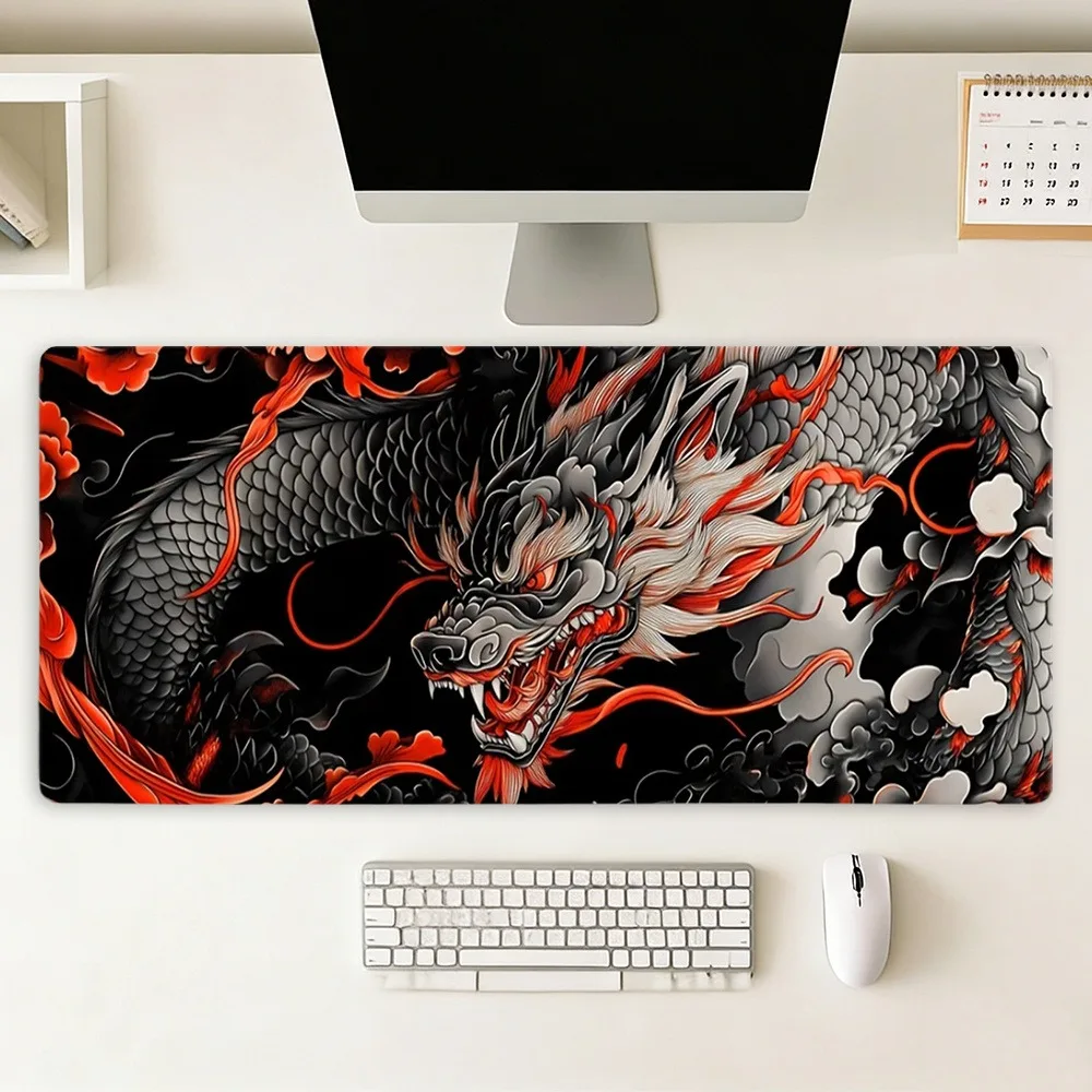 Dark Red Flame Eastern Dragon National Style Gaming Mouse Pad Traditional Eastern Dragon Table Mat alfombrillas para escritorio view 2