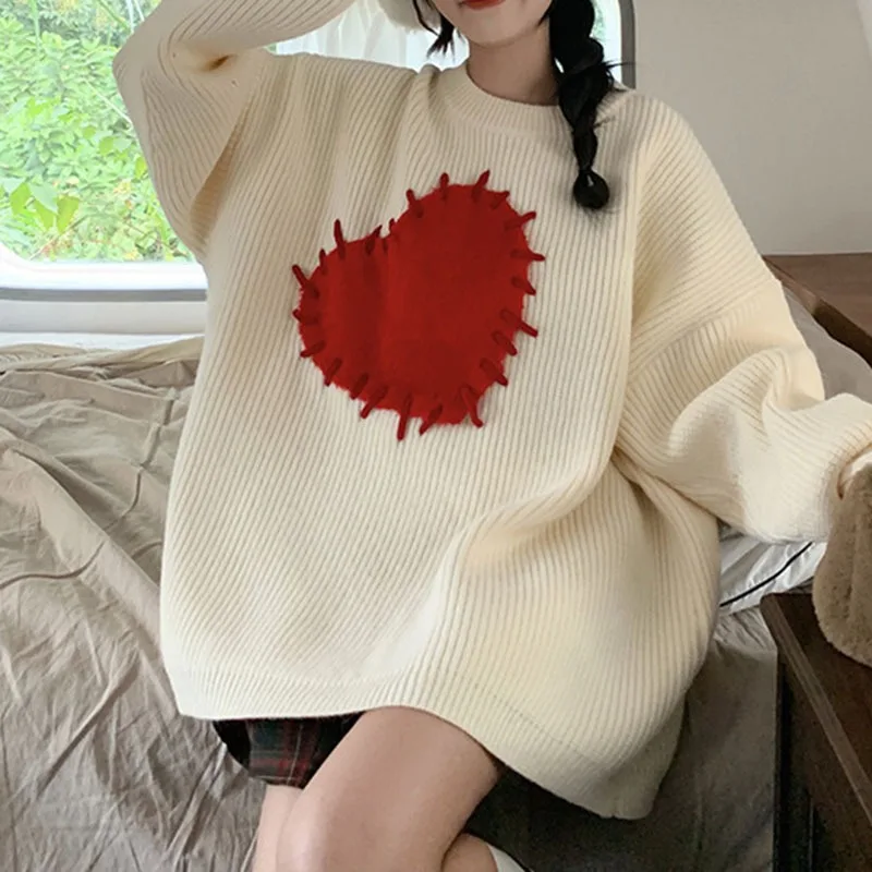 Autumn Winter Korean Style Heart Women Hoodies Kawaii Sweater Cute Long Sleeve Sweatshirts Harajuku Oversize Pullover Y2k