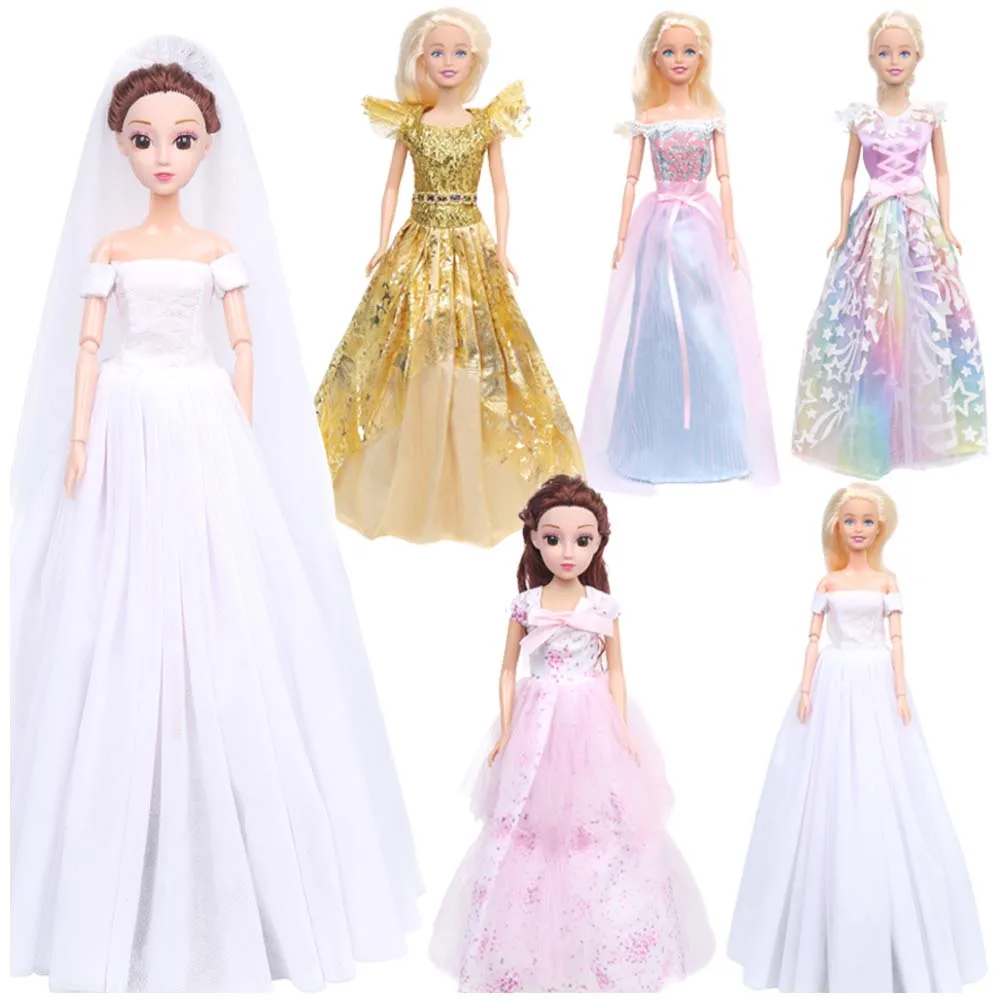 Princess Ball Gown Elegant Layer Skirt Party Clothes Hat Veil Long Wedding Dress for Barbie Doll Accessories Lot Styles