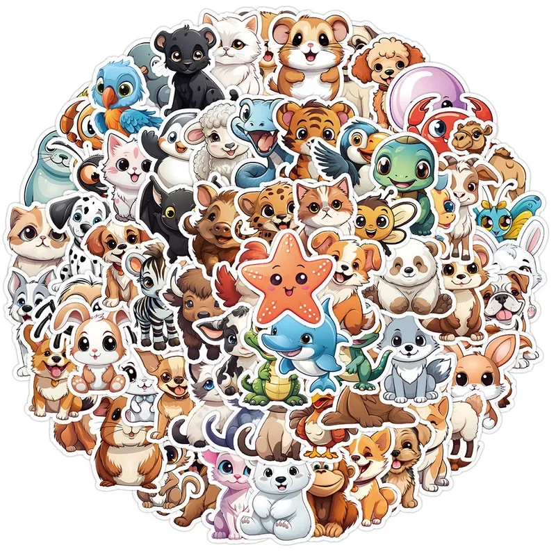 10/30/50pcs Cute Cartoon Mix Animals Graffiti Stickers Waterproof Aesthetic Decals DIY Fridge Notebook Phone Kid Toy Sticker