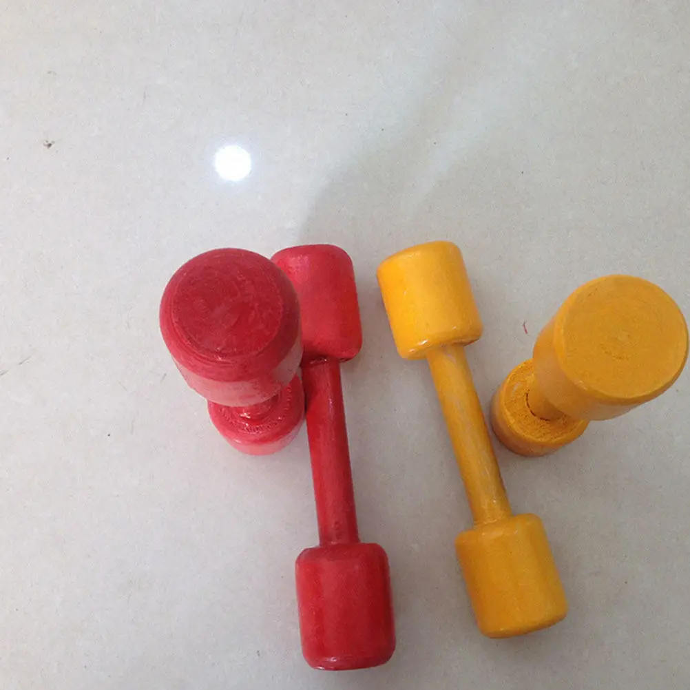 Kids Wooden Dumbbells 2 Pairs Hand Grip Exercise Gymnastics Props Coordination Training Equipment Red