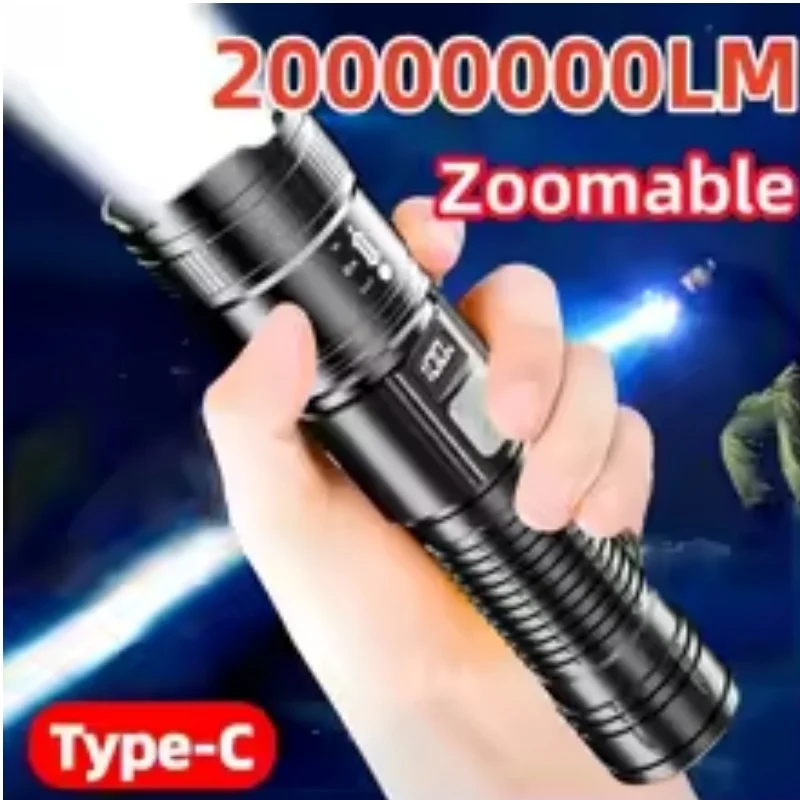 HOMEFISH Ultra-High Power Flashlight Digital Electronic Display Waterproof Torch Zoom Hand Light Outdoor Camping Lantern